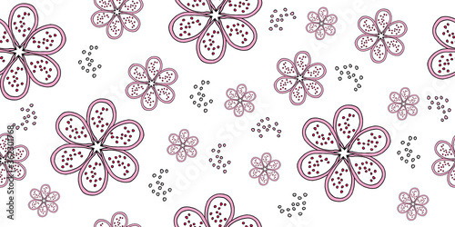 Vector illustration, seamless pattern of pink flowers, design for textile, paper