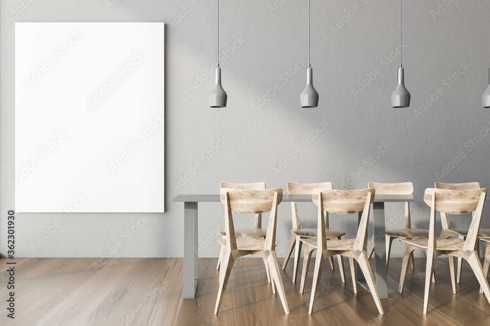 Fototapeta premium Grey office cafe interior with poster