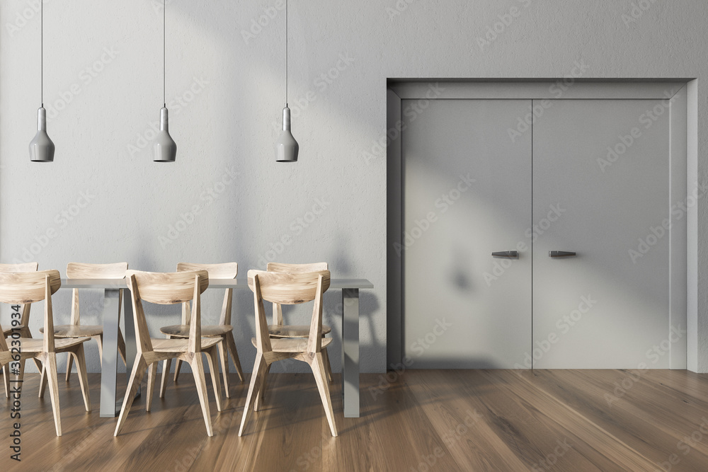 Grey office cafe interior with door Grey office cafe interior with door