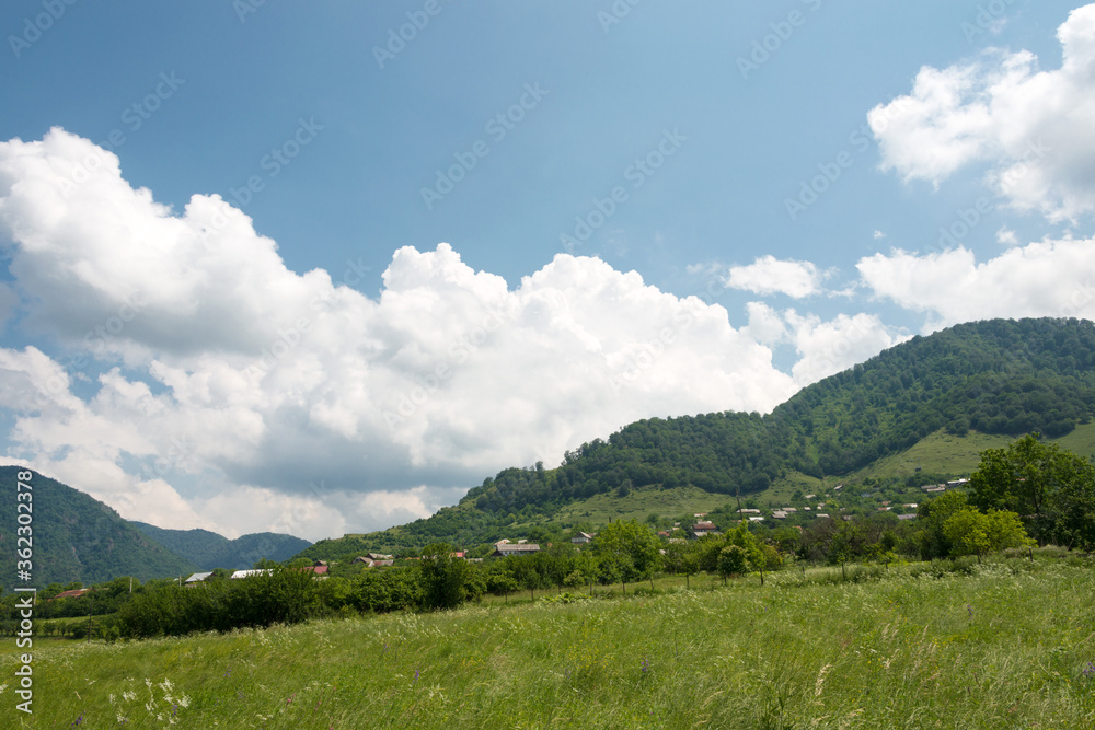 Hiking trail leading from Haghpat Monastery to Sanahin Monastery. a famous landscape in Akner village, Alaverdi, Lori, Armenia. Hiking trail leading from Haghpat Monastery to Sanahin Monastery. a famous landscape in Akner village, Alaverdi, Lori, Armenia.