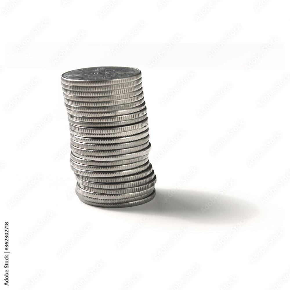 100 won Korean coin tower isolated on white background. 100 won Korean coin tower isolated on white background.