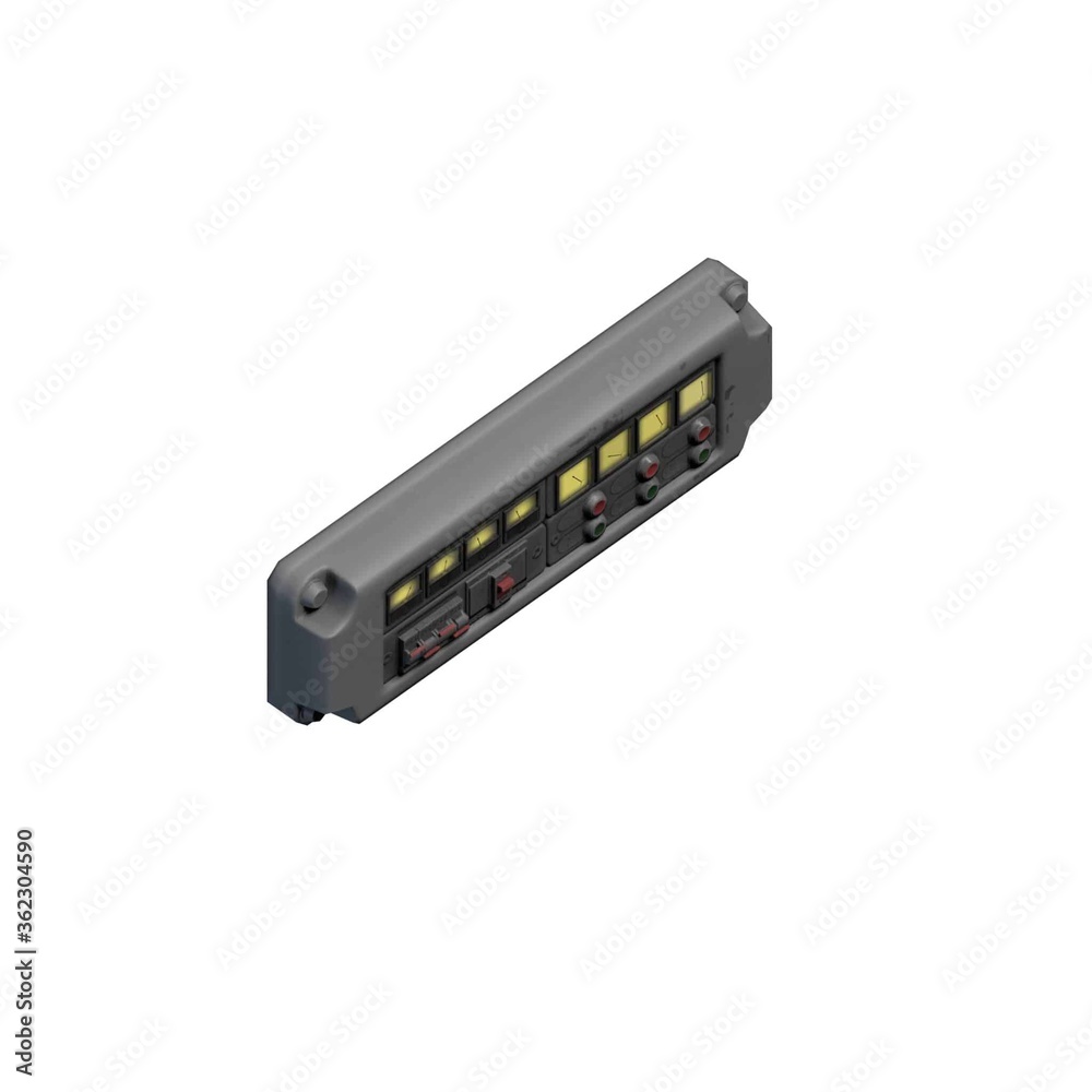 3D rendering of a switchboard and control block 3D rendering of a switchboard and control block