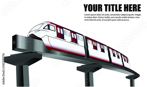 Template design with title mockup,monorail train on sky subway. New modern urban infrastructure in a modern city 