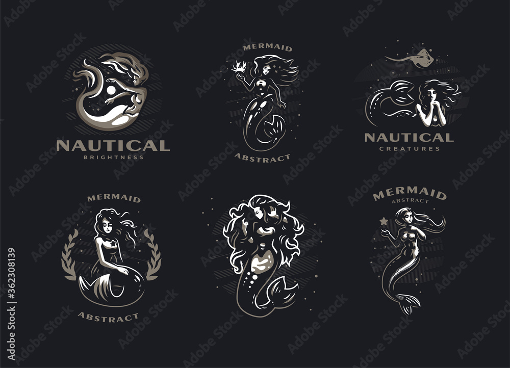 Set of images with mermaids. Set of images with mermaids.