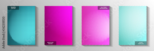 Abstract dot perforated halftone front page templates vector collection. School banner faded 