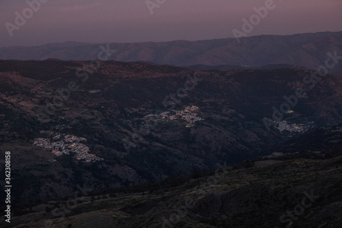 Mountain villages at night in the Sierra Nevada. 