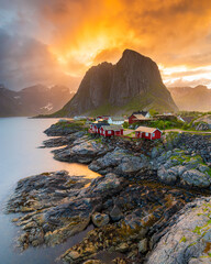 Papier peint photo Lofoten Hamnøy au bord du fjord norvégien  © Maximilian Schmitz