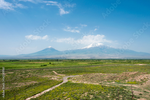 Mount Ararat view from Khor Virap Monastery. a famous landscape in Lusarat, Ararat, Armenia. photo