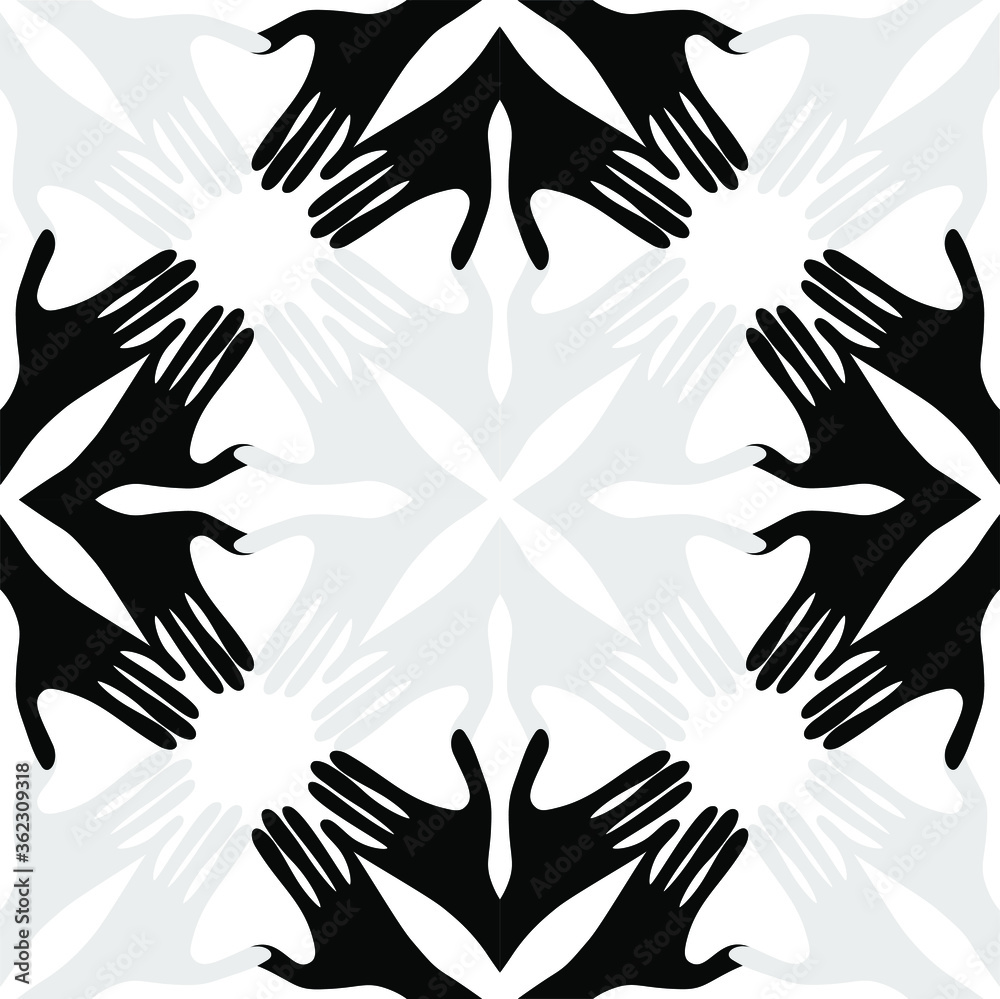 
Black-gray palm pattern. Concept of unity of peoples and races.