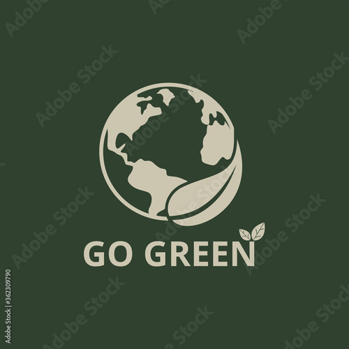 Environmental sustainability Logo, Globe with leaf icon. Vector