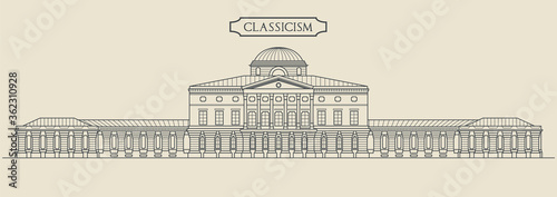 Classicism Building Drawing Old Architecture Vector Illustration 