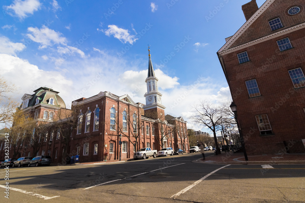 Street view of Second Empire architecture of Alexandria City Hall from the corner of Cameron Street & North Royal Street, Old Town Alexandria, Virginia Street view of Second Empire architecture of Alexandria City Hall from the corner of Cameron Street & North Royal Street, Old Town Alexandria, Virginia