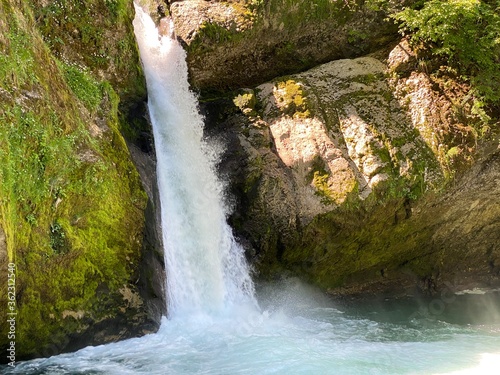 The upper waterfall Giessenfall (Der Obere Giessenfall oder Ober Giessenfall waterfall) on the Thur River and in the Obertoggenburg region, Nesslau - Canton of St. Gallen, Switzerland (Schweiz) photo