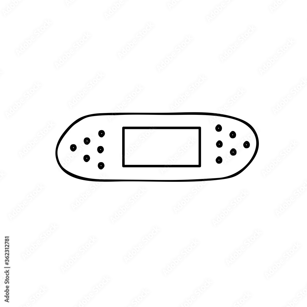 Antibacterial patch for wounds, calluses, burns and skin damage. Bactericidal and fixing a band-aid. Hand drawn vector illustration. Antibacterial patch for wounds, calluses, burns and skin damage. Bactericidal and fixing a band-aid. Hand drawn vector illustration.