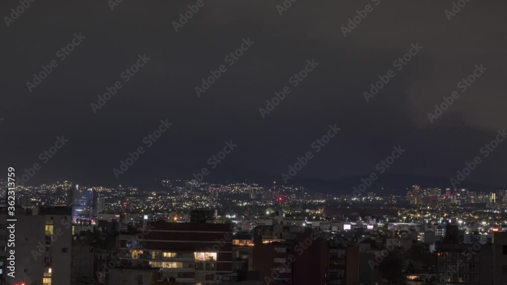 Spectacular shot of lightnings during storm over Mexico city at night. Time lapse Spectacular shot of lightnings during storm over Mexico city at night. Time lapse