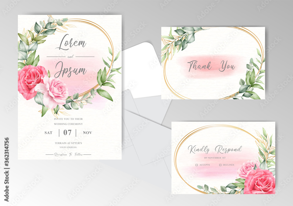 Elegant Wedding Card with Watercolor Creamy Splash background and Floral