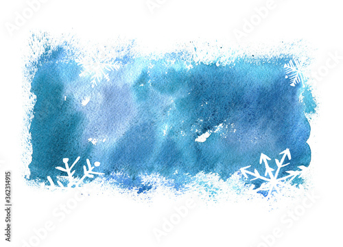 Blue christmas watercolor background with snowflakes
