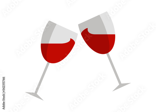 Two glasses of wine. Cheers with wineglasses. Clink glasses icon. Vector illustration isolated on white background.