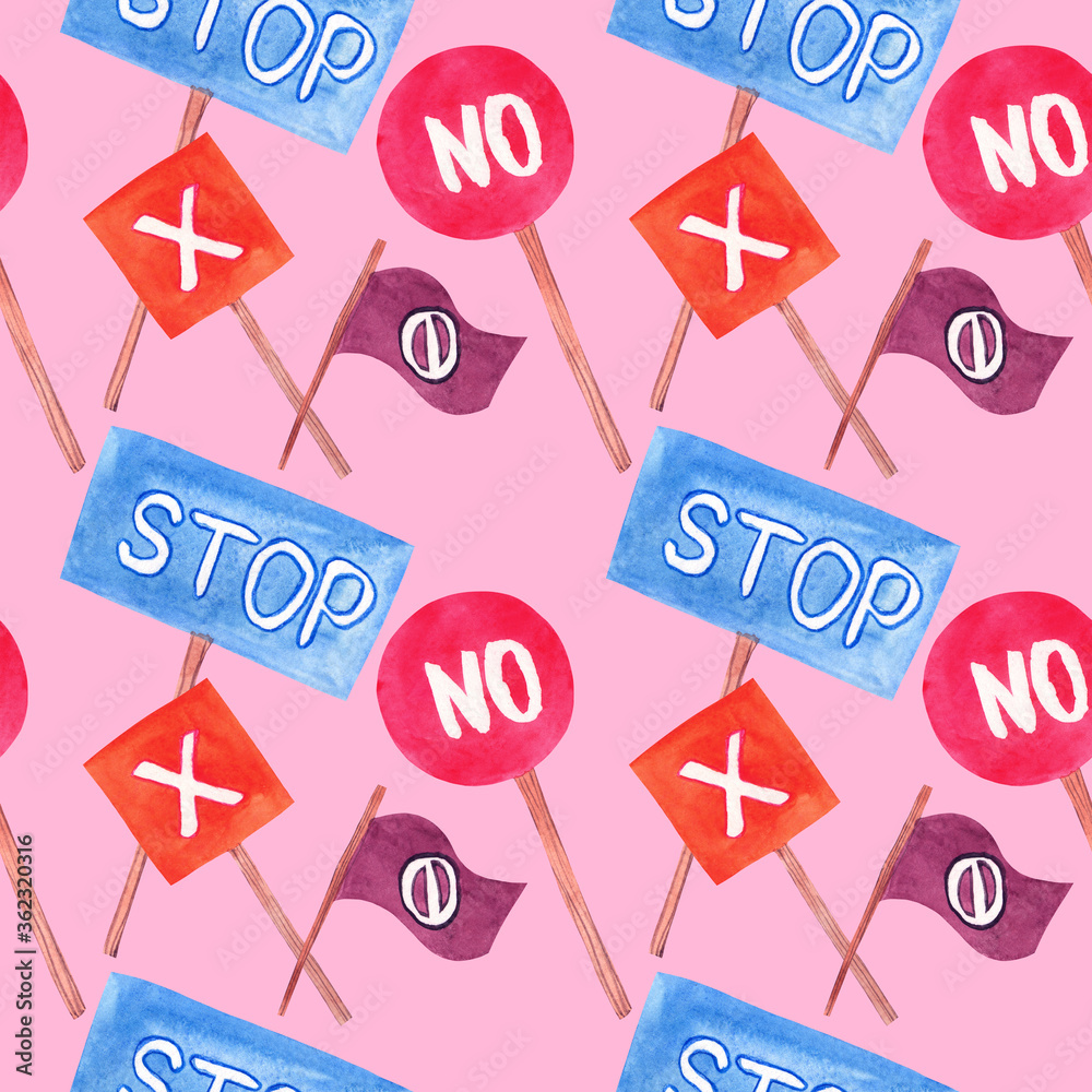 Seamless watercolor pattern on the theme of rallies and demonstrations Seamless watercolor pattern on the theme of rallies and demonstrations