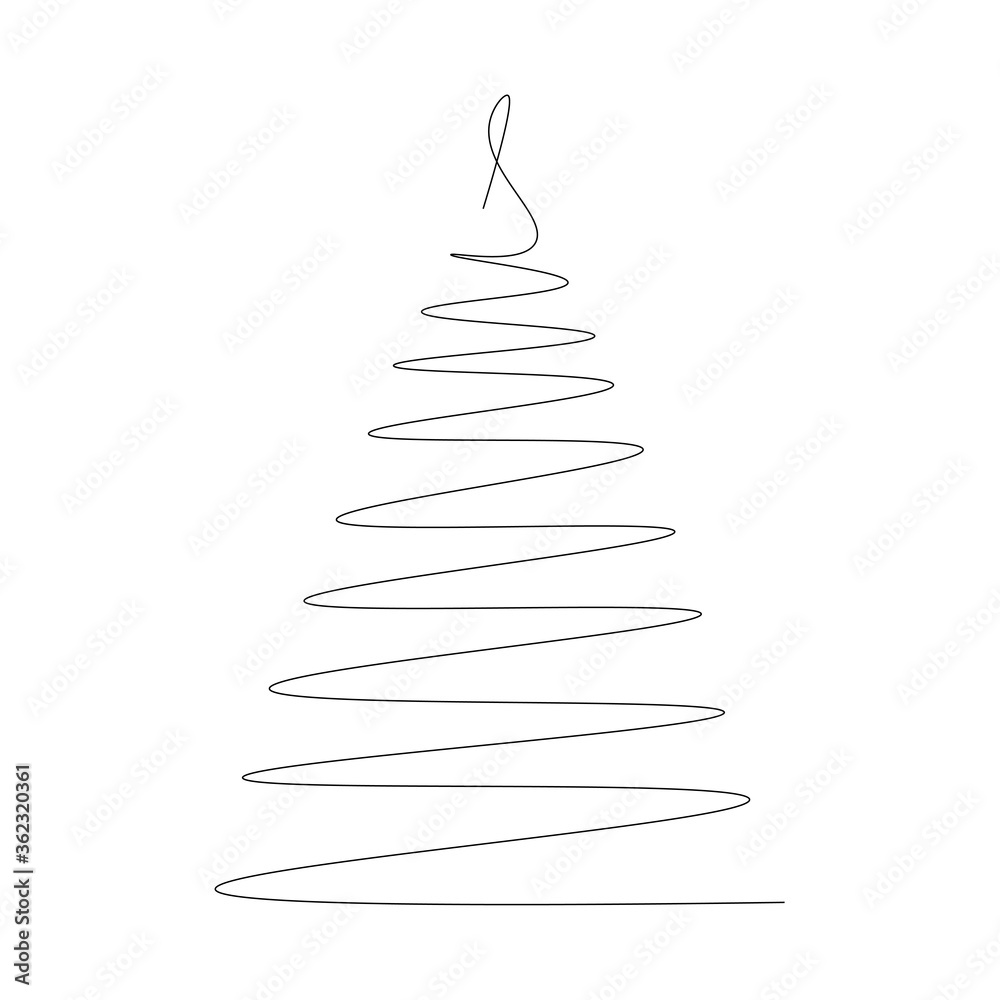Christmas tree silhouette line drawing, vector illustration Christmas tree silhouette line drawing, vector illustration