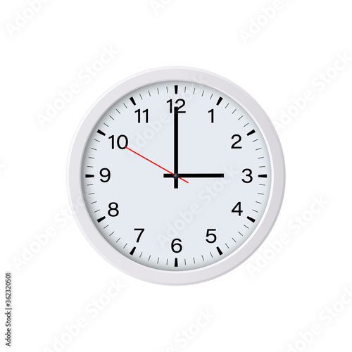 White circle wall clock face showing 3 o'clock, isolated. Vector illustration