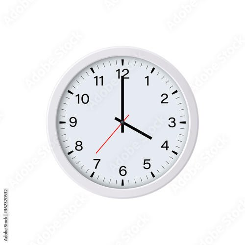 White round wall clock showing 16 o'clock, isolated. Vector illustration