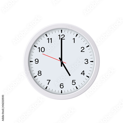 White round wall clock showing 5 o'clock, isolated. Vector illustration