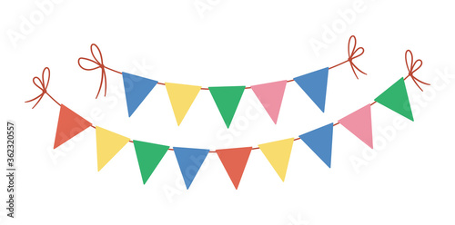 Vector triangle birthday flags for holidays decoration. Cute funny hanging carnival pennants illustration for card, invitation, banner design. Bright holiday, festival or fair garland on white