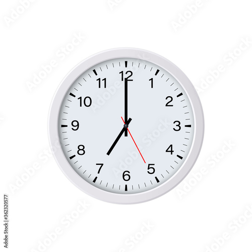 Circle white watch mockup isolated, 7 o'clock. Vector illustration