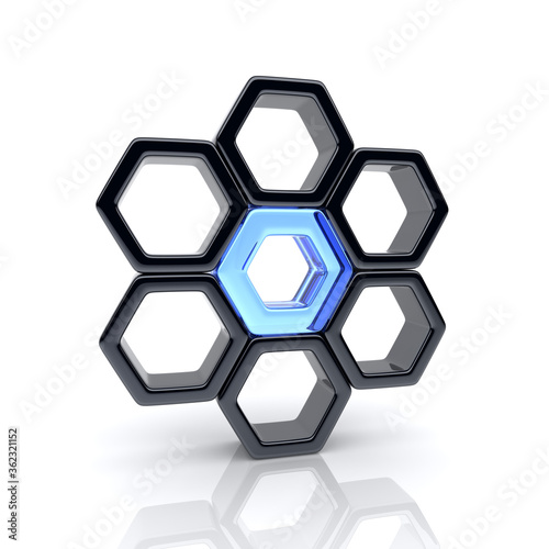 Illustration with unique glass hexagon and many black (leadership and communication concept)
