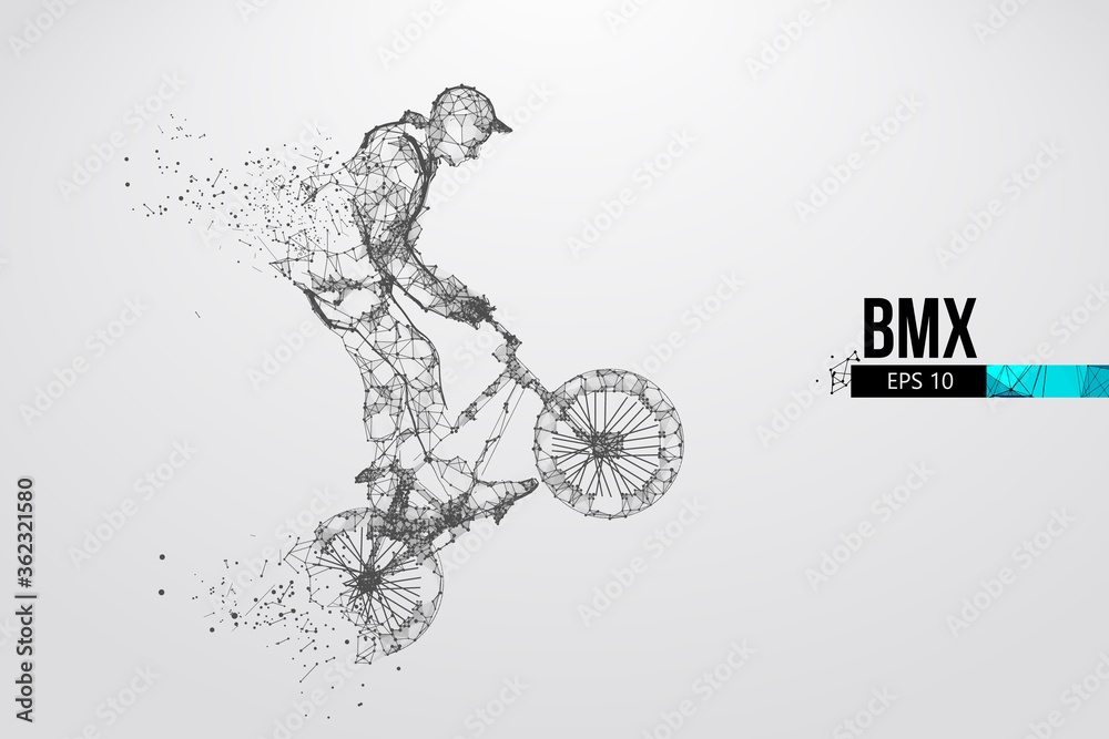 Silhouette of a BMX rider. Convenient organization of eps file. Background, text and basic elements on separate layers, color can be changed in one click. Vector illustration. Thanks for watching