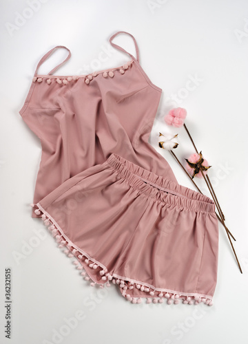 layout of women's nightwear, pajamas, delicate, beautiful, fashionable, comfortable photo