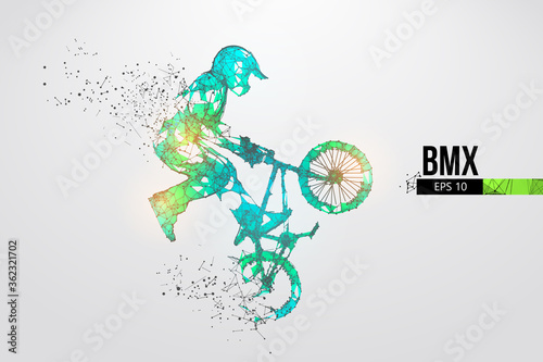 Silhouette of a BMX rider. Convenient organization of eps file. Background, text and basic elements on separate layers, color can be changed in one click. Vector illustration. Thanks for watching