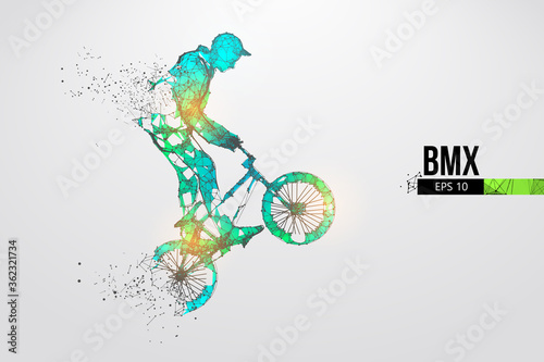 Silhouette of a BMX rider. Convenient organization of eps file. Background, text and basic elements on separate layers, color can be changed in one click. Vector illustration. Thanks for watching