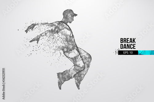 Abstract silhouette of a wireframe breake dancer. Teenager dance hip-hop. Man BBoy from particles on the white background. Convenient organization of eps file. Vector illustartion. Thanks for watching