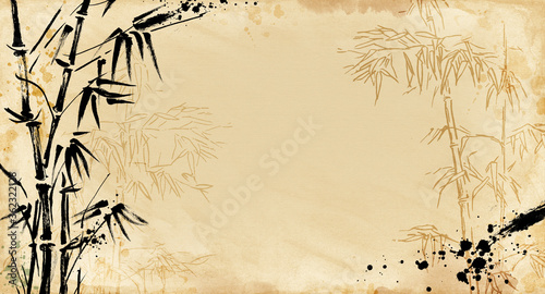 Hand painted bamboo. Horizontal vintage background canvas. photo