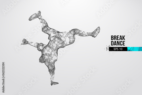 Abstract silhouette of a wireframe breake dancer. Teenager dance hip-hop. Man BBoy from particles on the white background. Convenient organization of eps file. Vector illustartion. Thanks for watching