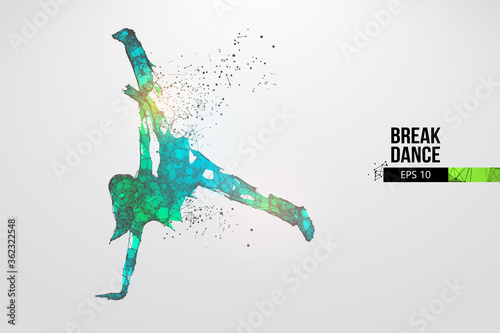 Abstract silhouette of a wireframe breake dancer. Teenager dance hip-hop. Woman BGirl from particles on the white background. Convenient organization of eps file. Vector. Thanks for watching