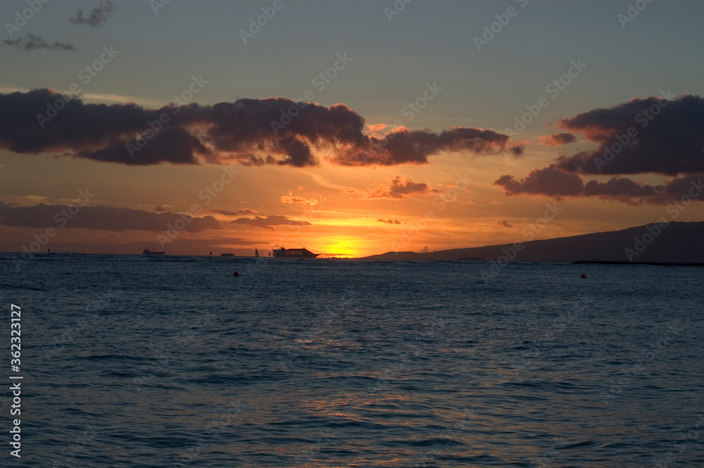 A sunset in Waikiki beach