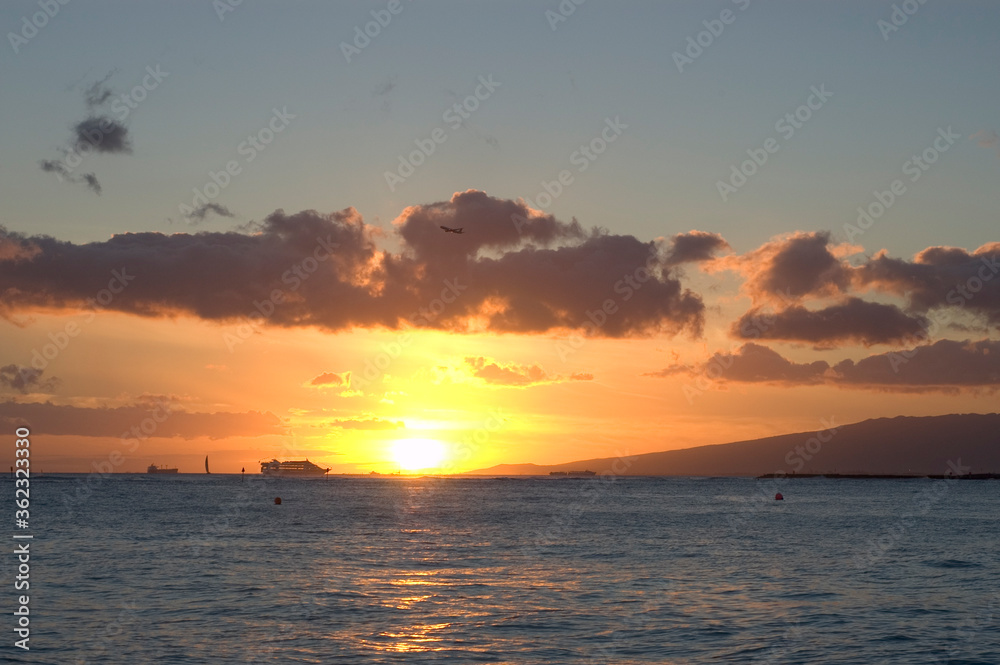 A sunset in Waikiki beach