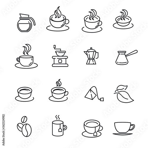 Set of Coffee and Tea Vector Line Icons