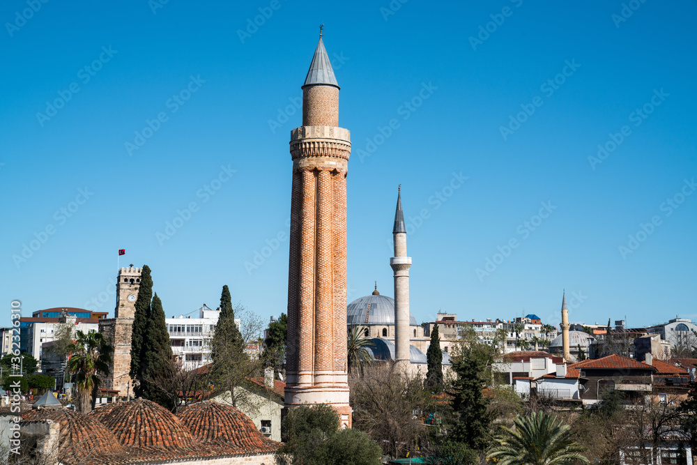 Fluted Minaret Mosque (Yivli Minare Camii), Mosque in Old town Kaleici. From thirteenth century, Mosque with unique Anatolian Seljuk style. Antalya - TURKEY