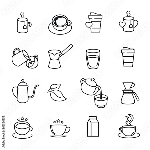 Set of Coffee and Tea Vector Line Icons