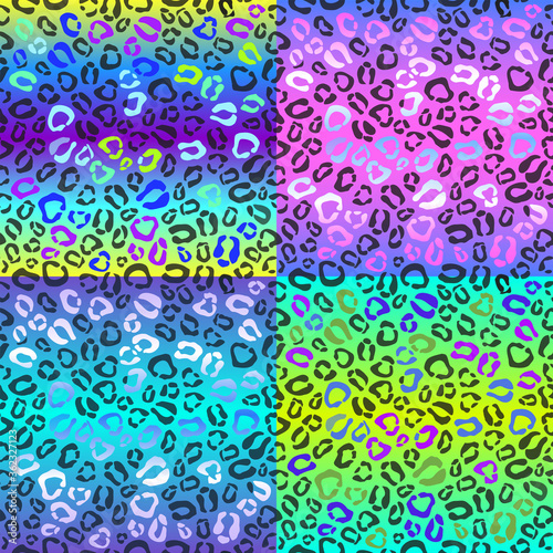 Animal seamless pattern set in neon colors
