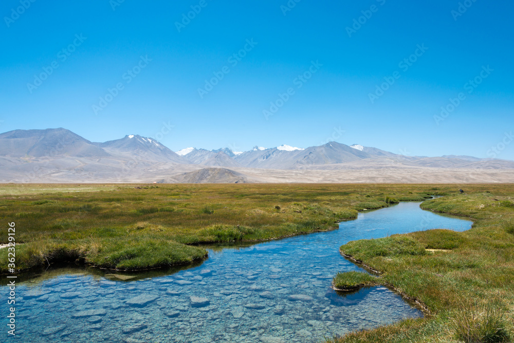 Ak Balyk Lake in Gorno-Badakhshan, Tajikistan. It is located in the World Heritage Site Tajik National Park (Mountains of the Pamirs).