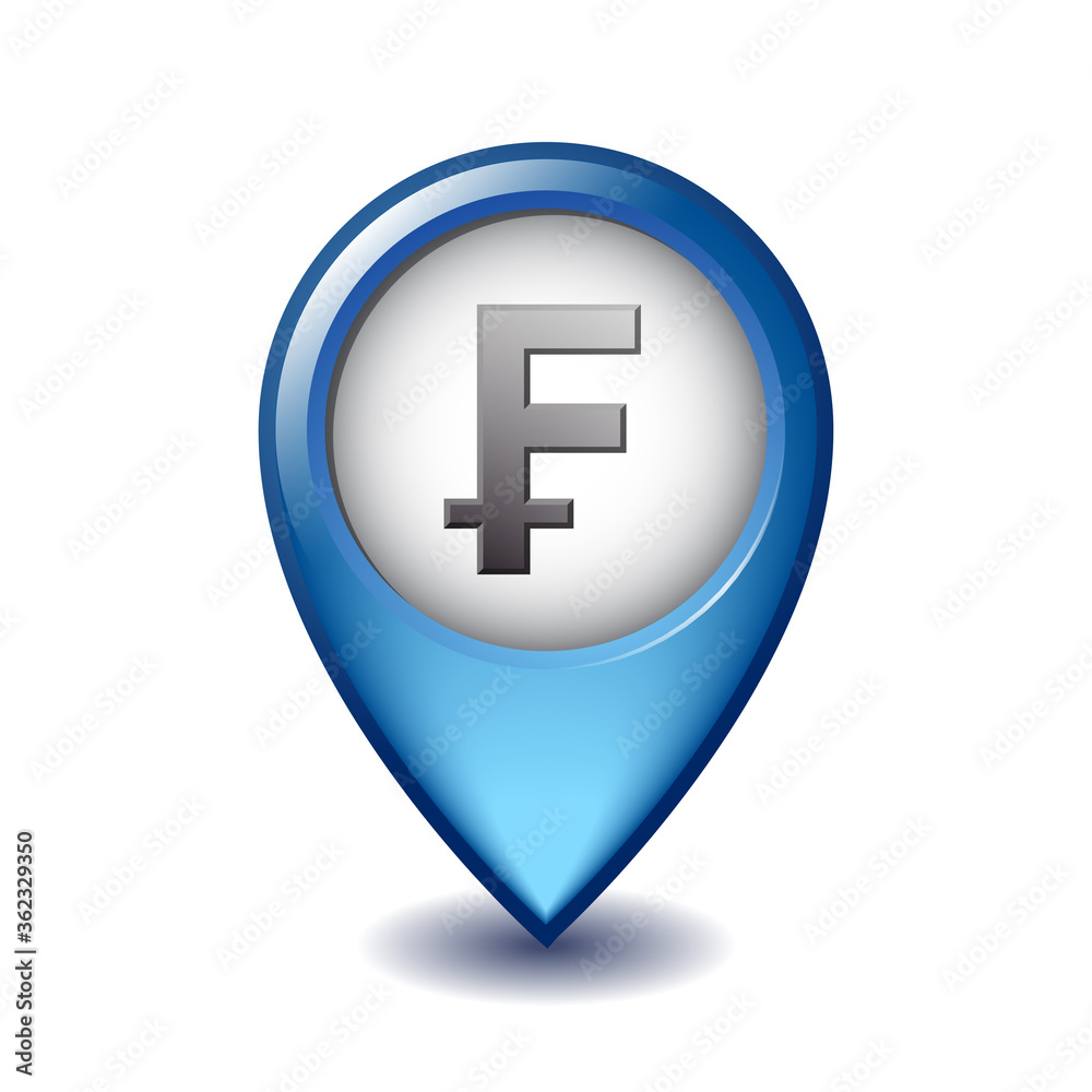 Swiss Franc symbol on Mapping Marker vector icon. Swiss Franc symbol on Mapping Marker vector icon.