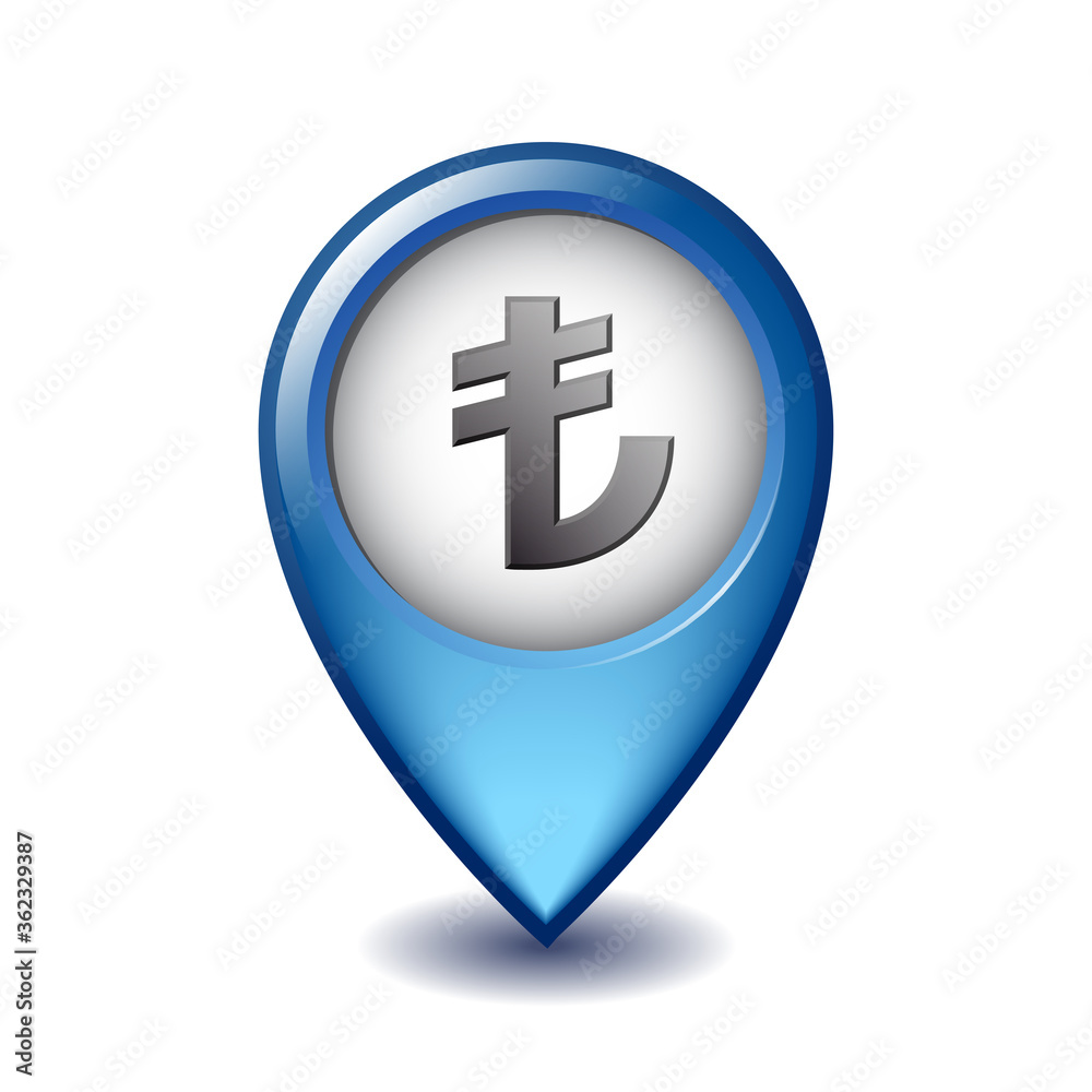 Turkish Lira symbol on Mapping Marker vector icon. Turkish Lira symbol on Mapping Marker vector icon.
