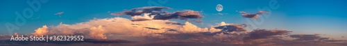 Photography Blue sky panorama background with orange clouds and birds