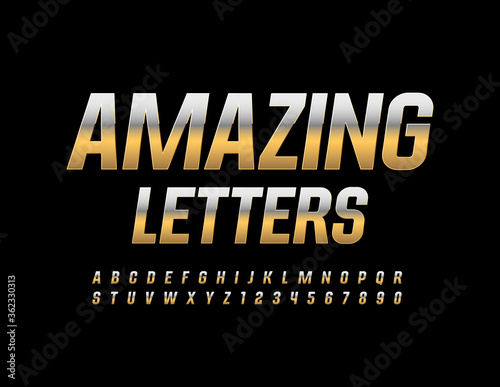 Vector Amazing Alphabet Letters and Numbers. Gold and Silver reflective Font