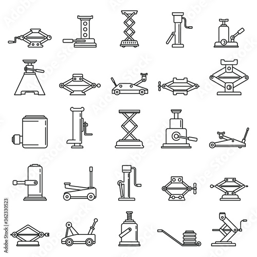 Modern jack-screw icons set. Outline set of modern jack-screw vector icons for web design isolated on white background
